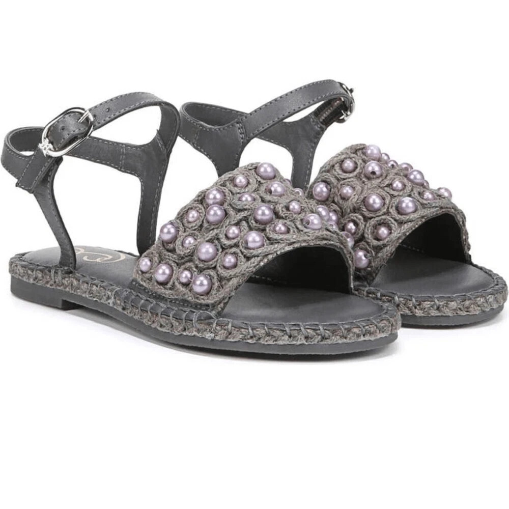 Sam Edelman Holly I1498F1 Sandal Girls US 4 Gray Mini Beaded Ankle Strap GAL1801